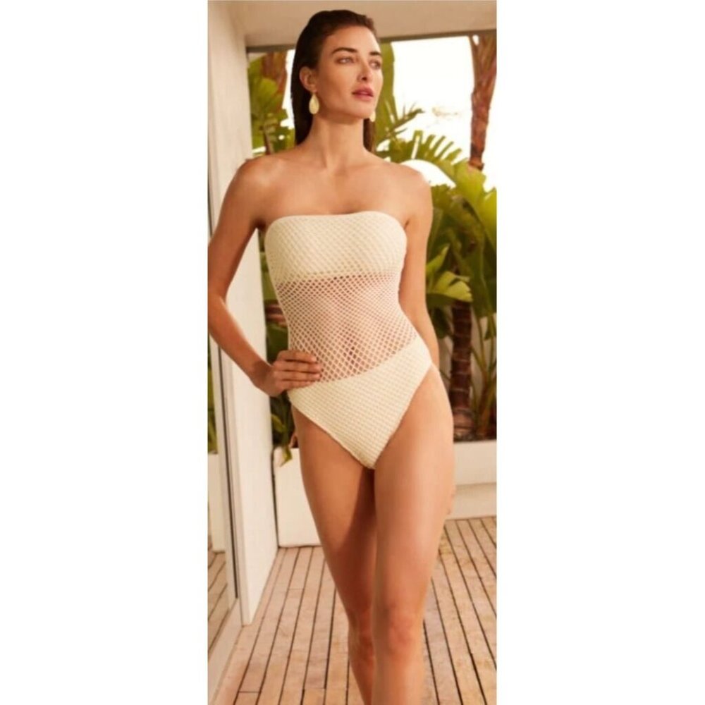 Robin Piccone One-Piece Womens Swimsuit Size 2 Pua Bandeau Beige NEW